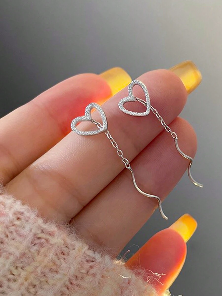 1 đôi Thời Trang Đơn Giản Hình Trái Tim Món Quà Tình Yêu Cho Ngày Phụ Nữ, Đảng Và Ngày Lễ Bông Tai Bạc Threader Ngày Lễ - Bạc - Xem 1