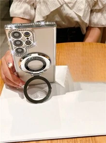 1pc Luxury Plating Gradient Glitter Diamond Stand Holder Phone Case Compatible With Samsung S24 S25 Ultra S24 Plus S23 Ultra S22 Ultra S23 A15 A55 Wireless Charging Camera Protective Shockproof Cover