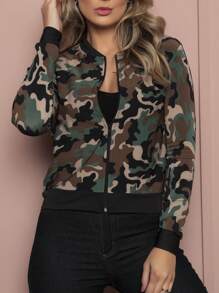 Jaqueta bomber camuflada manga longa feminina inverno exercito