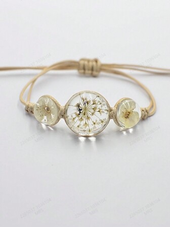 1pc Fashion Minimalist Versatile Bracelet, Handmade Jewelry For Women, Dried Flower & Glass Bead Decor, Creative Sweet Elegant Delicate Everyday Accessory, Lovely Gift