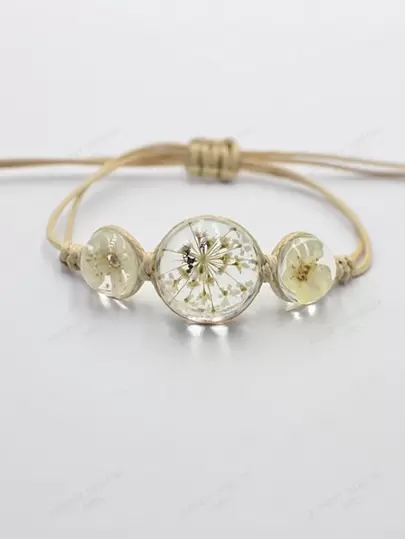 1 pieza Brazalete versátil y minimalista de moda, joyería hecha a mano para mujeres, con decoración de flor seca y cuentas de vidrio, accesorio creativo, dulce, elegante y delicado para uso diario, un regalo encantador