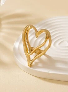時尚簡約幾何合金心型、花朵與五角星女戒指 - 金黃色 - 查看 6