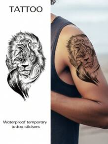 1入獅子斯巴達紋身貼紙,防水持久的男士手臂帥氣貼紙 - 黑色 - 查看 2