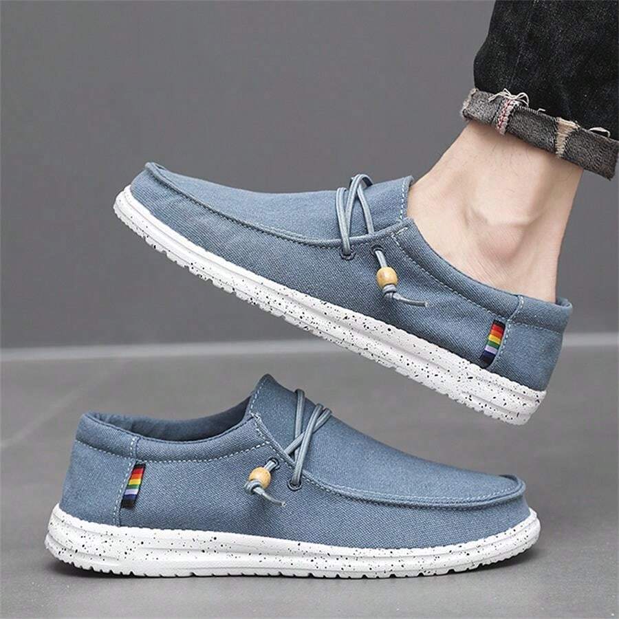 男士透氣輕盈防滑樂福鞋春夏防滑帆布鞋 - 藍色 - 查看 1