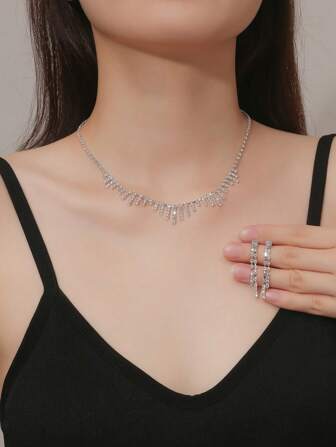 3入組/套水鑽項鍊和耳環套裝