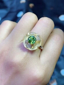 1入復古多用途925銀1.46ct天然橄欖綠寶石蓮花旋轉戒指,適用於女性日常穿戴,婚禮,週年紀念日,感恩節禮物,附專業證書檢查 - 金黃色 - 查看 3