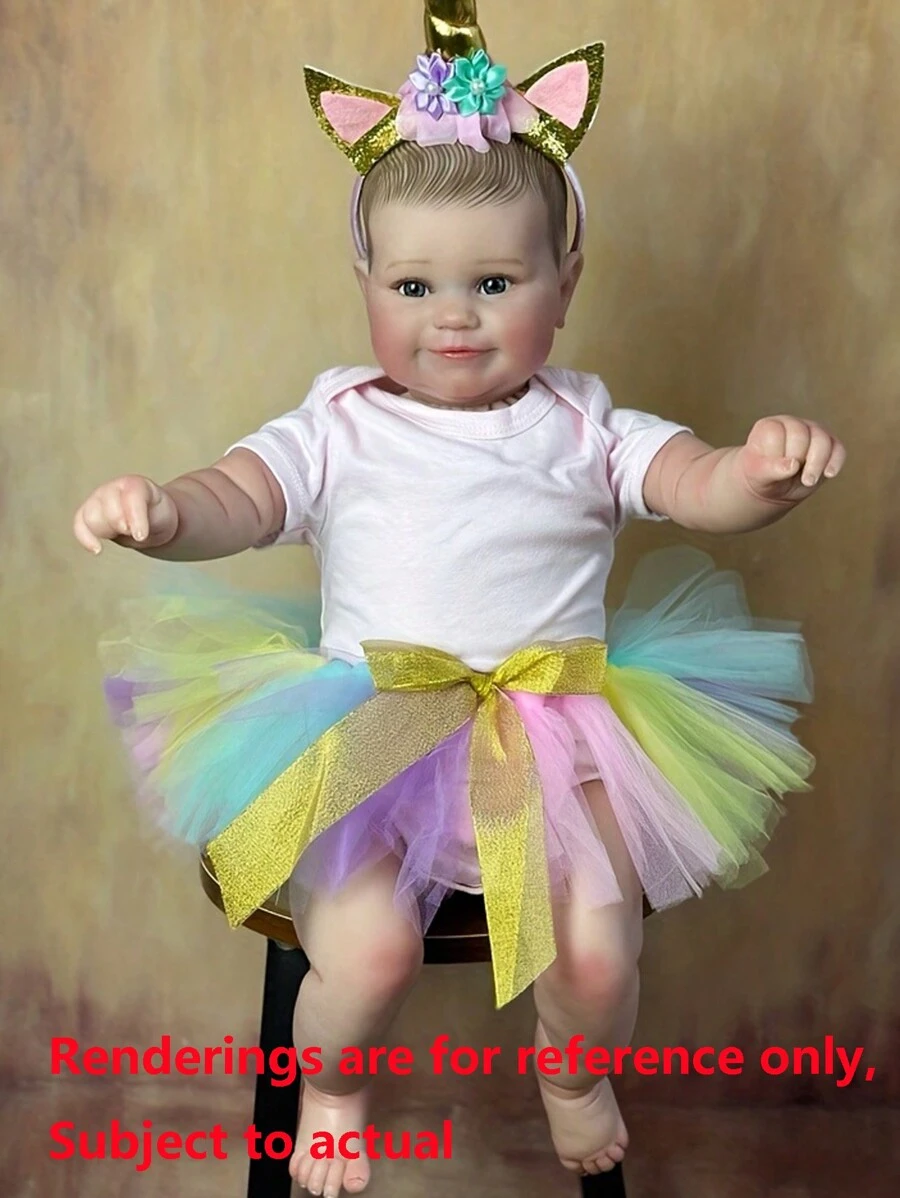 GUESSBELLY 60 厘米 24 英寸逼真婴儿重生娃娃，带有 3D 绘画皮肤和血管，鲜活柔软硅胶新生公主幼儿婴儿可爱女孩装扮玩具 - 粉色 - 查看 1