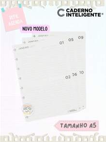 Caderno Inteligente, Refil Agenda Permanente Tam A5, Novo modelo - Branco - Visão 1