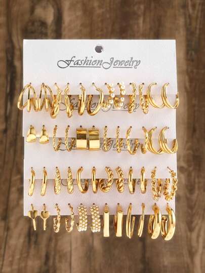 48 Pieces/Set Of Fashionable Earrings With Various Elements Such As Butterfly, Heart-Shaped, Pearl, Rhinestone, Geometric Design, Knot Style, Etc; Suitable For Vacation, Parties, Dates, Gifts, Daily Wear, Valentine's Day Gifts Valentines,Mom,Mother,Mother's Day,Gift