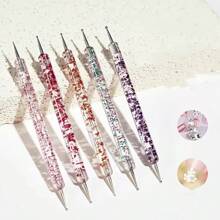 Set de 5 piezas de herramientas de punteado de uñas de doble extremo con soporte de bolígrafo de cristal para arte de uñas, un imprescindible para el salón de uñas - Multicolor - Ver 3