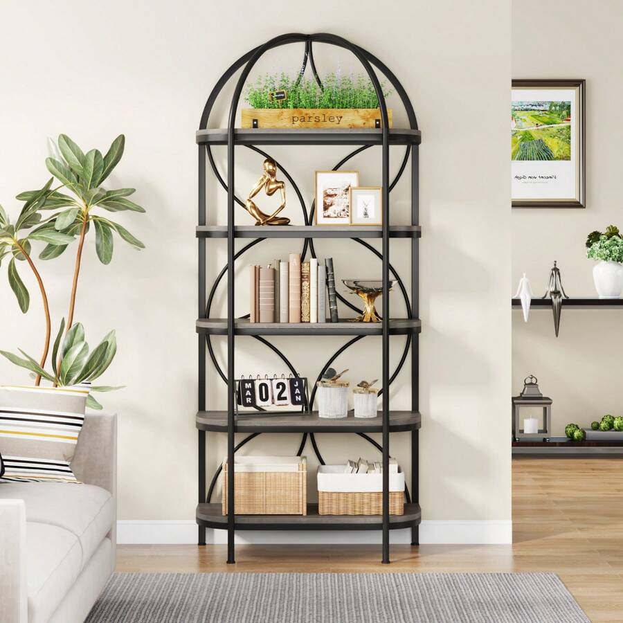 Tribesigns 74.4 Inches Tall Etagere Bookcase, 5 Tiers Arched Bookshelf ...