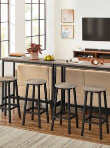 VASAGLE Set Of 2 Bar Stools High Kitchen Stools, Sturdy Steel Frame, 65 Cm Long, Easy Assembly, Industrial Style, Greige And Black - Black - View 3