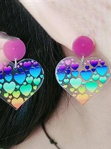 1pair Acrylic Valentine's Day Pink Heart Shaped Earrings For Women In Sweet Rainbow Style, Delicate Jewelry Accessory For Bride Or Party And Dance Party. - Women's Model - View 8