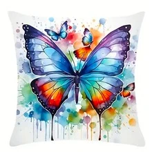 1入組蝴蝶圖案枕套 - (17.7x17.7英寸) 舒適的坐墊套,適用於客廳和臥室,節慶裝飾,家居裝飾 - 彩色 - 查看 1