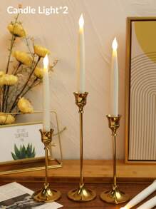2pcs White Plastic Led Electronic Candle Light, Smokeless Realistic Candle Light For Festival, Party, Wedding Decoration - Yellow - View 2