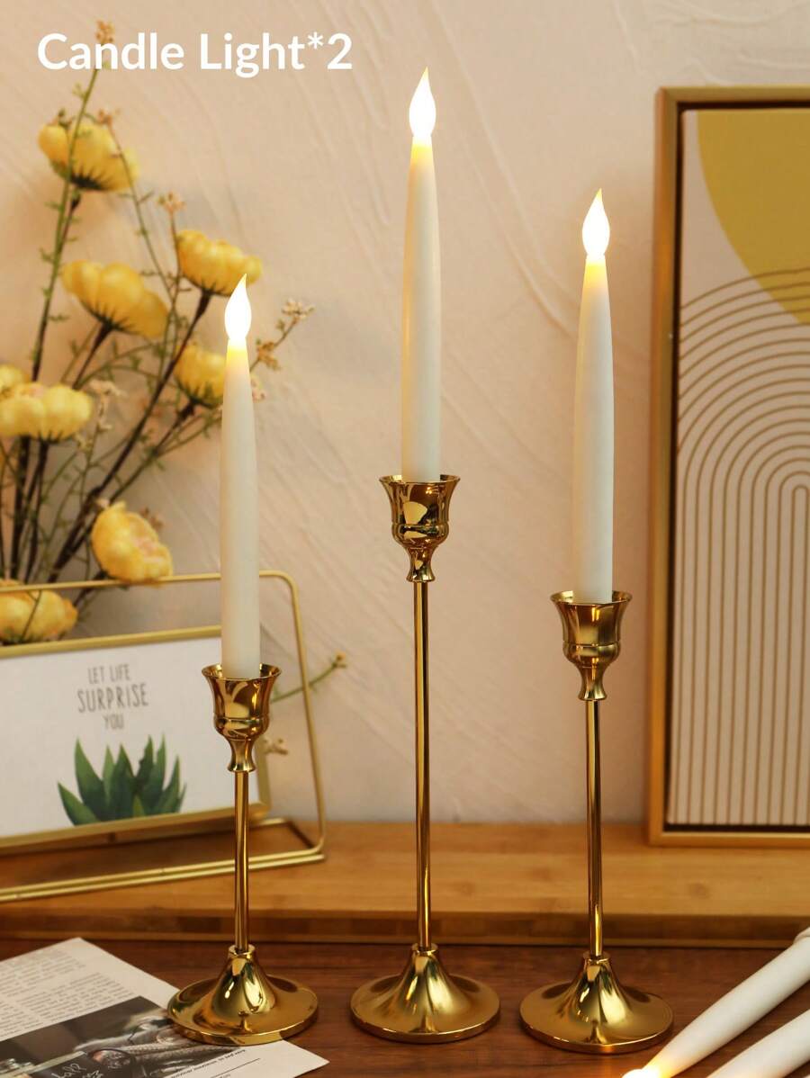 2pcs White Plastic Led Electronic Candle Light, Smokeless Realistic Candle Light For Festival, Party, Wedding Decoration