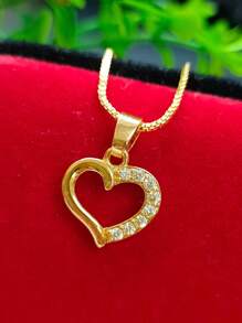 歐美風格女士金色心形吊墜項鍊,高端晚宴情人節母親節生日禮物,適用於女兒、女友、媽媽,裝飾配件 - 金黃色 - 查看 1