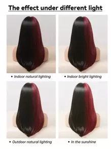 Long Half Red Half Black Wigs with Bangs Straight Halloween Cosplay Women Wigs Synthetic Hair Wigs - Two-Tone - View 9