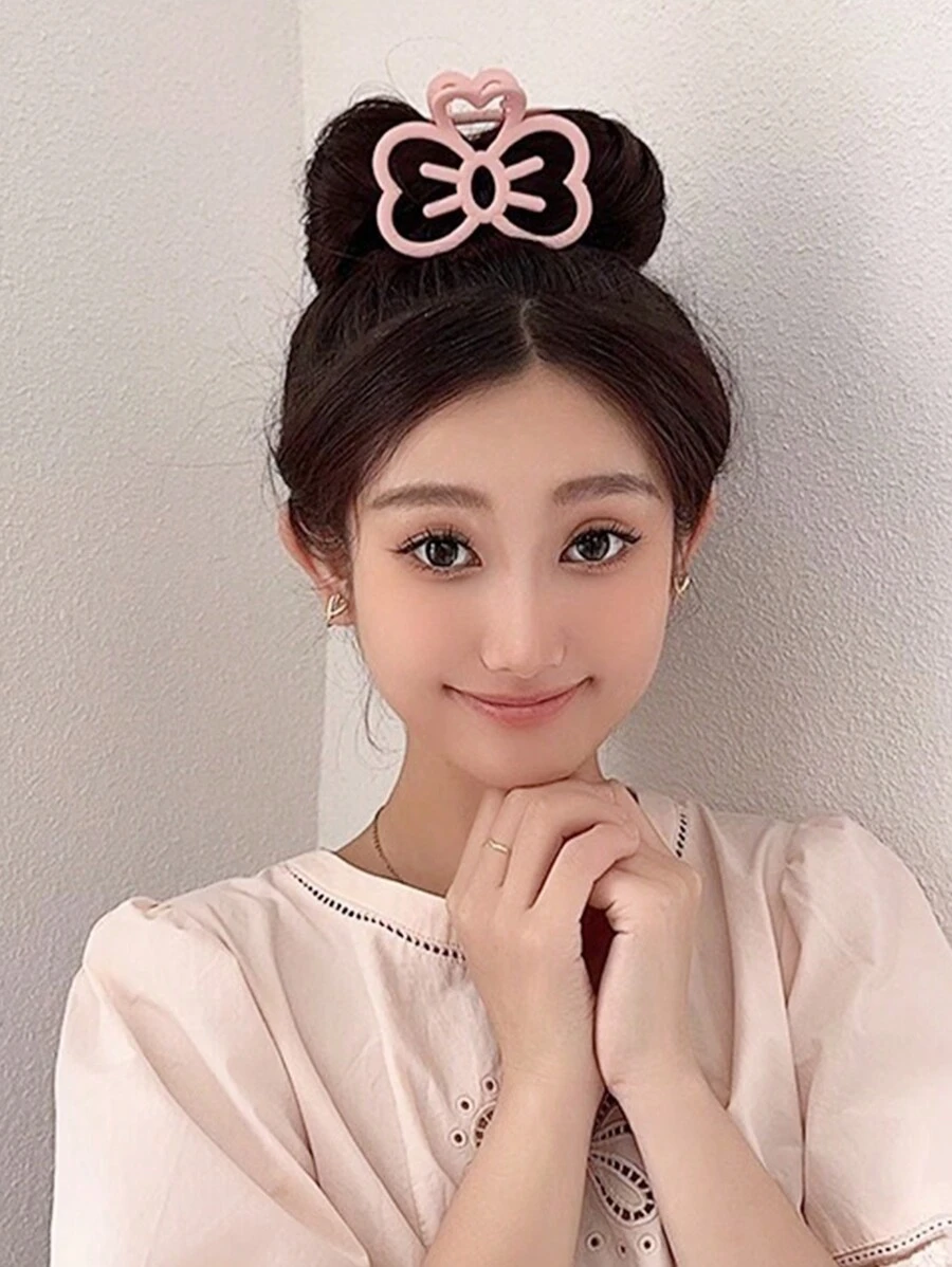 甜美可爱的女士蝴蝶结发夹，大号发爪发夹，适合盘发，发饰可爱情人节 - 粉色 - 查看 1