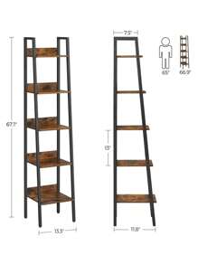 VASAGLE Estantería Escalera Estantería Estrecha de 5 Niveles Estantería para Oficina en Casa Sala de Estar Dormitorio Cocina Industrial Marrón Rústico y Negro - Óxido marrón - Ver 6