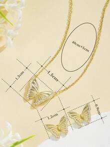 一套手工製作 5a 和 S925 純銀珠飾蝴蝶形項鍊和耳環,適合女孩日常佩戴、聚會、約會 - 金黃色 - 查看 6