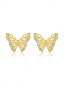 一套手工製作 5a 和 S925 純銀珠飾蝴蝶形項鍊和耳環,適合女孩日常佩戴、聚會、約會 - 金黃色 - 查看 2