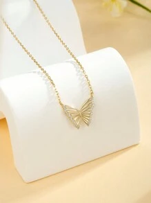 一套手工製作 5a 和 S925 純銀珠飾蝴蝶形項鍊和耳環,適合女孩日常佩戴、聚會、約會 - 金黃色 - 查看 4