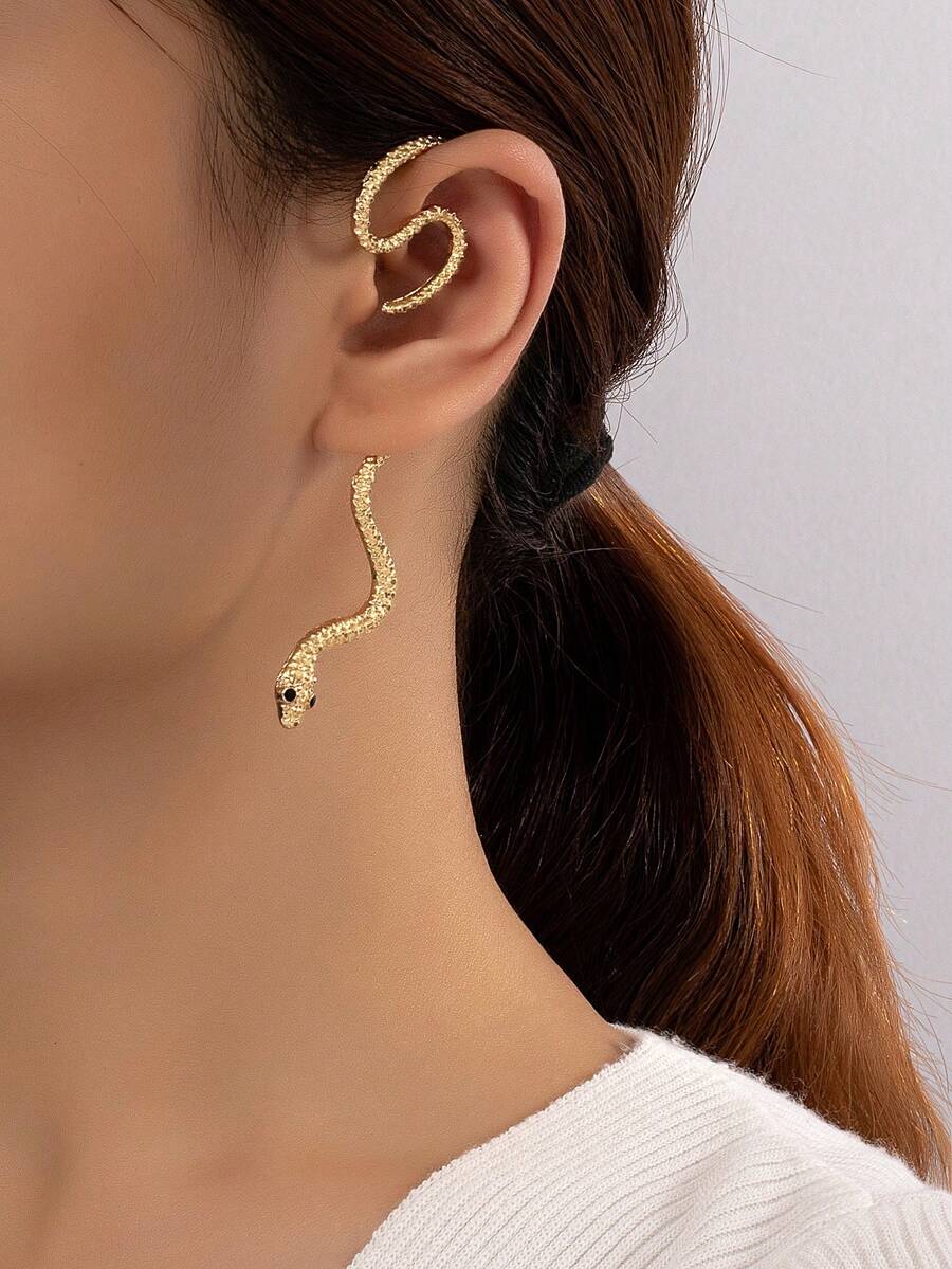 1入獨特蛇形耳夾,適用於女性日常佩戴 - 金黃色 - 查看 1