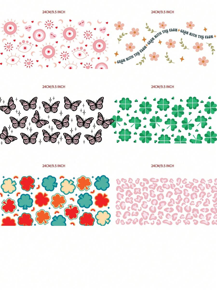 6Pieces Uv Dtf Transfer Coffee Design Sticker In 9.5inch*4.3inch For 16oz Libbey Glass Cups Diy Wrap Transfer Sticker Glass Cup Waterproof Sticker Bottle Sticker Adhesive Sticker- - UV DTF - View 1