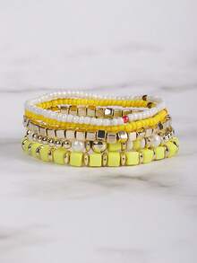 5 件/套波西米亞風格多層串珠手鍊帶可調式繩手工飾品 - 黃色 - 查看 2