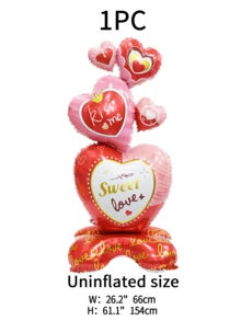1pc Stand Heart To Heart Shaped Foil Balloon Base For Wedding, Valentine'S Day, Party Scene Decoration - Red and White - View 4