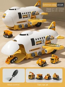 Disassembly Assembly Storage Ejection Airplane Engineering Press Ejection Track Alloy Car Road Sign Screwdriver Boy Model Toy - Yellow - View 1