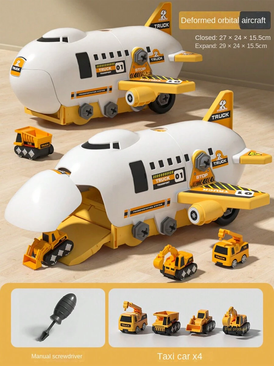 Disassembly Assembly Storage Ejection Airplane Engineering Press Ejection Track Alloy Car Road Sign Screwdriver Boy Model Toy - Yellow - View 1