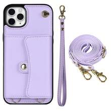 AWQUER Crossbody Wallet Back Case Compatible With IPhone 15 14 Plus 13 12 Mini 11 Pro Max 8 7 Plus SE 5G 2020 2022 With Hand Strap, PU Leather With Credit Card Slots Holder Kickstand Shockproof Phone Cover - Purple - View 32