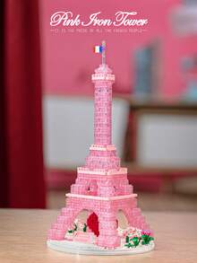 1314pcs Mini Pink Building Blocks, Free Assembly, Paris Tower Shape With Lighting Effect, Suitable For Valentine's Day/Birthday Gift, Home Decoration - Pink - View 5