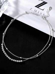 S925纯银双层旋转珠脚链，时尚个性，适合女孩佩戴，沙滩假日饰品。 - 銀色 - 查看 1