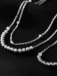 S925纯银双层旋转珠脚链，时尚个性，适合女孩佩戴，沙滩假日饰品。 - 銀色 - 查看 3