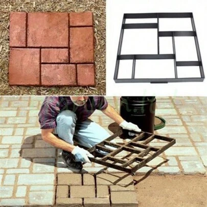 Garden Paving Concrete Mould: Large Plastic Path Marker Molds Paver 60x50x5cm Reusable Lawn Patio Yard Garden DIY Walkway Pavement Paving Moulds 10 Grid