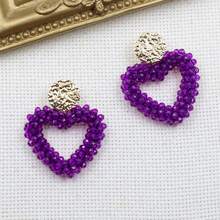 1 對時尚波西米亞風格心形設計米珠和串珠編織元素耳環,適合日常佩戴和情人節 - 愛心 - 查看 3