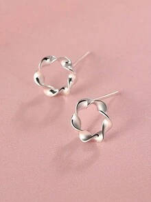 1pair Simple & Personalized 925 Silver Mobius Ring Stud Earrings, Unisex Silver Jewelry Birthday Gift - YW1626 - View 5