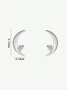 1pair Simple 925 Sterling Silver Crescent Moon Stud Earrings Unisex Silver Jewelry Birthday Gift - YW1632 - View 2