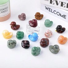 天然水晶可愛鴨子雕像手工藝品家居裝飾靈氣治療水晶雕刻寶石雕像 - 拉長石 - 查看 9