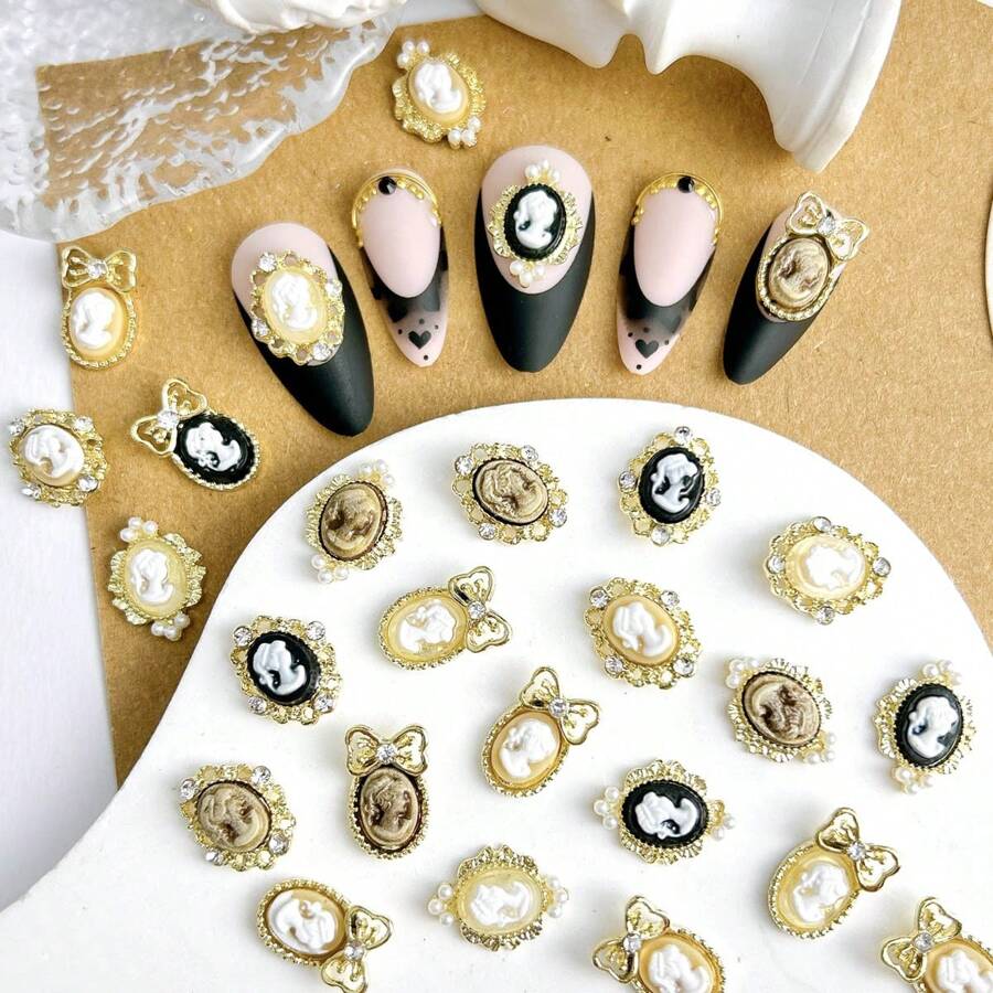12 món đồ trang trí móng tay phong cách Baroque ngẫu nhiên để tự làm phụ kiện móng tay, đá trang trí móng, đồ dùng làm móng. - Nhiều màu - Xem 1