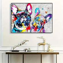 1件，彩色法國鬥牛犬裝飾畫，抽象動物海報室內牆畫，油畫布畫，不帶框架 - 灰色 - 查看 1