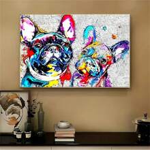 1件，彩色法國鬥牛犬裝飾畫，抽象動物海報室內牆畫，油畫布畫，不帶框架 - 灰色 - 查看 4