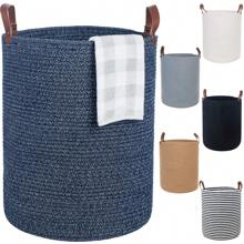 80L Extra Large Laundry Basket With Handles, Cotton Rope Woven Blanket Basket, Tall Rope Laundry Hamper, XXXL Decorative Storage Baskets For Blanket, Clothes, Toys, 16'' X 20'', Navy Blue - 藏蓝色 - 查看 1