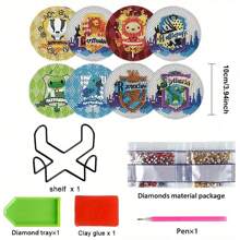 8入組鑽石畫木質杯墊套裝,diy動漫精美寶石畫木質杯墊,適用於初學者和成年人,藝術和手工藝用品 - 多色 - 查看 2