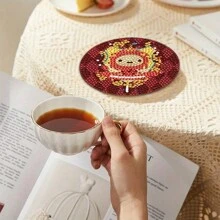 8入組鑽石畫木質杯墊套裝,diy動漫精美寶石畫木質杯墊,適用於初學者和成年人,藝術和手工藝用品 - 多色 - 查看 6