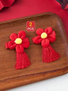 2入組兒童髮飾紅色花朵流蘇邊鱷魚夹 - 彩色 - 查看 8