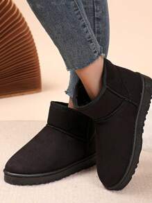 女式短毛絨加厚雪地靴新款冬季防滑保暖時尚鞋 - 黑色 - 查看 2